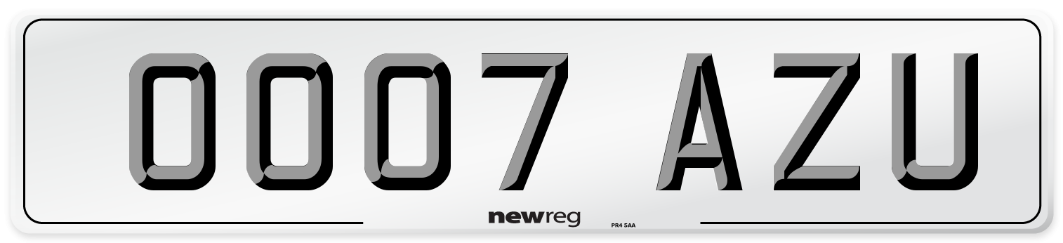 OO07 AZU Number Plate from New Reg